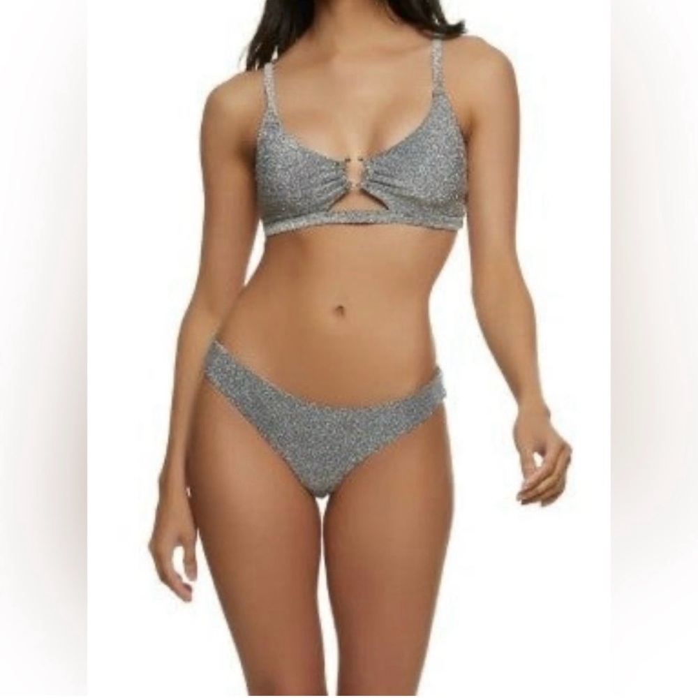 BEBE Silver Women’s Bikini Swim 2 Piece Set Size XL NWT